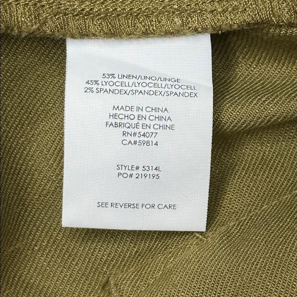 Cabi Women's‎ Linen Blend Charlie Trouser Size 14 Olive Green Flared Pant #5314L - Picture 10 of 16